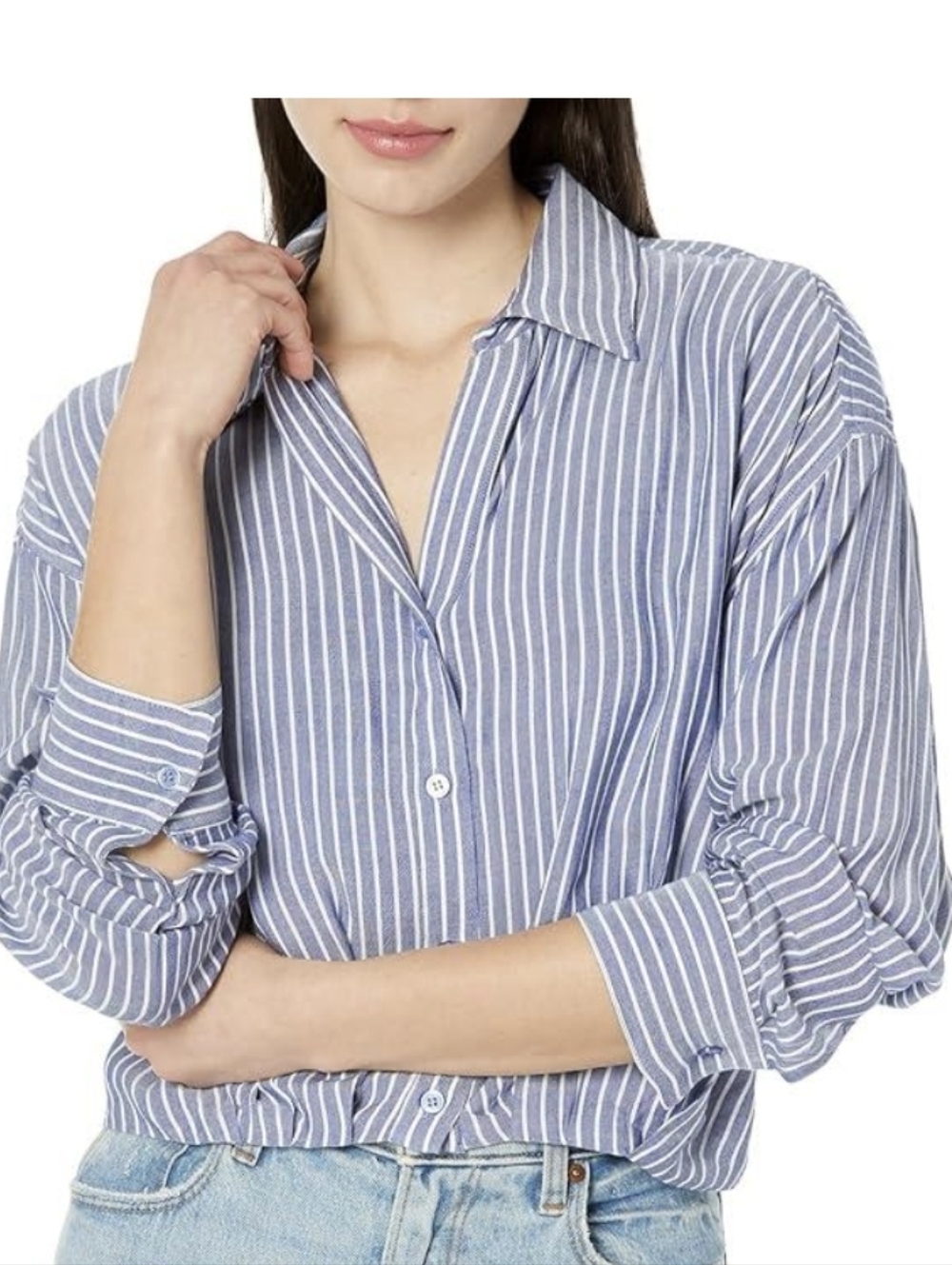 Kut from the Kloth Blue and White Striped Button-Up Shirt